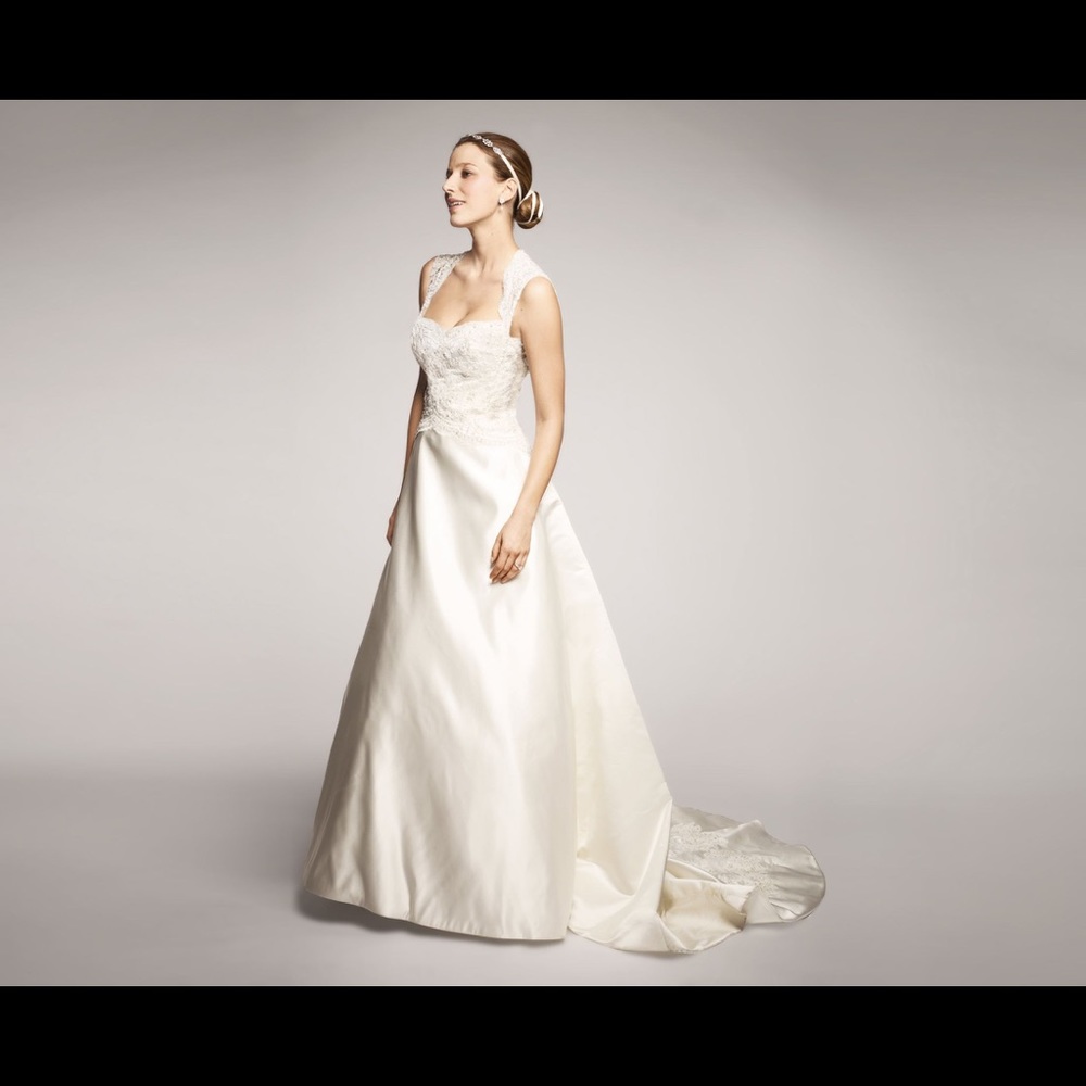James Clifford lace beaded silk keyhole gown